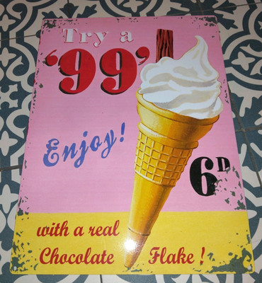 99 Flocken Eis Metall Blechschild Werbung Retro Plakette Cafe Küche