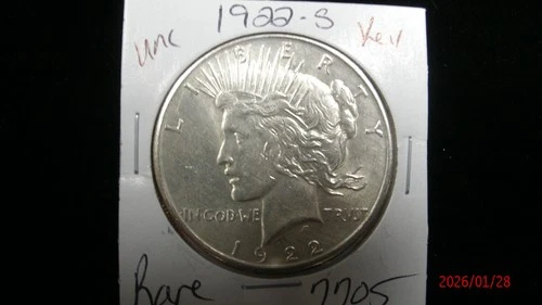1922-S UNC. Peace Silver Dollar #7705