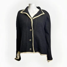 New $159 Tally-ho Sweaters Black Cream  Lambswool Angora Jacket Sweater M