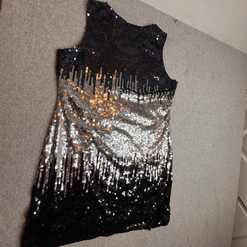 Mini Vestido Lentejuelas Cóctel Fiesta XL Sin Mangas Vacaciones Declaración Nochevieja Foto 4 de 4