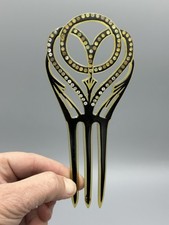 Antique ART DECO Rhinestone HAIRCOMB Black Celluloid Hair Ornament Comb