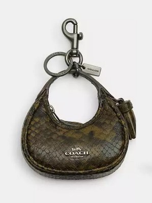 NWT Coach Mini Carmen Bag Charm Coin Purse In Snake Print Gunmetal