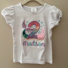 Girls Size 3T White Mermaid 2nd Birthday Personalized Shirt Madison