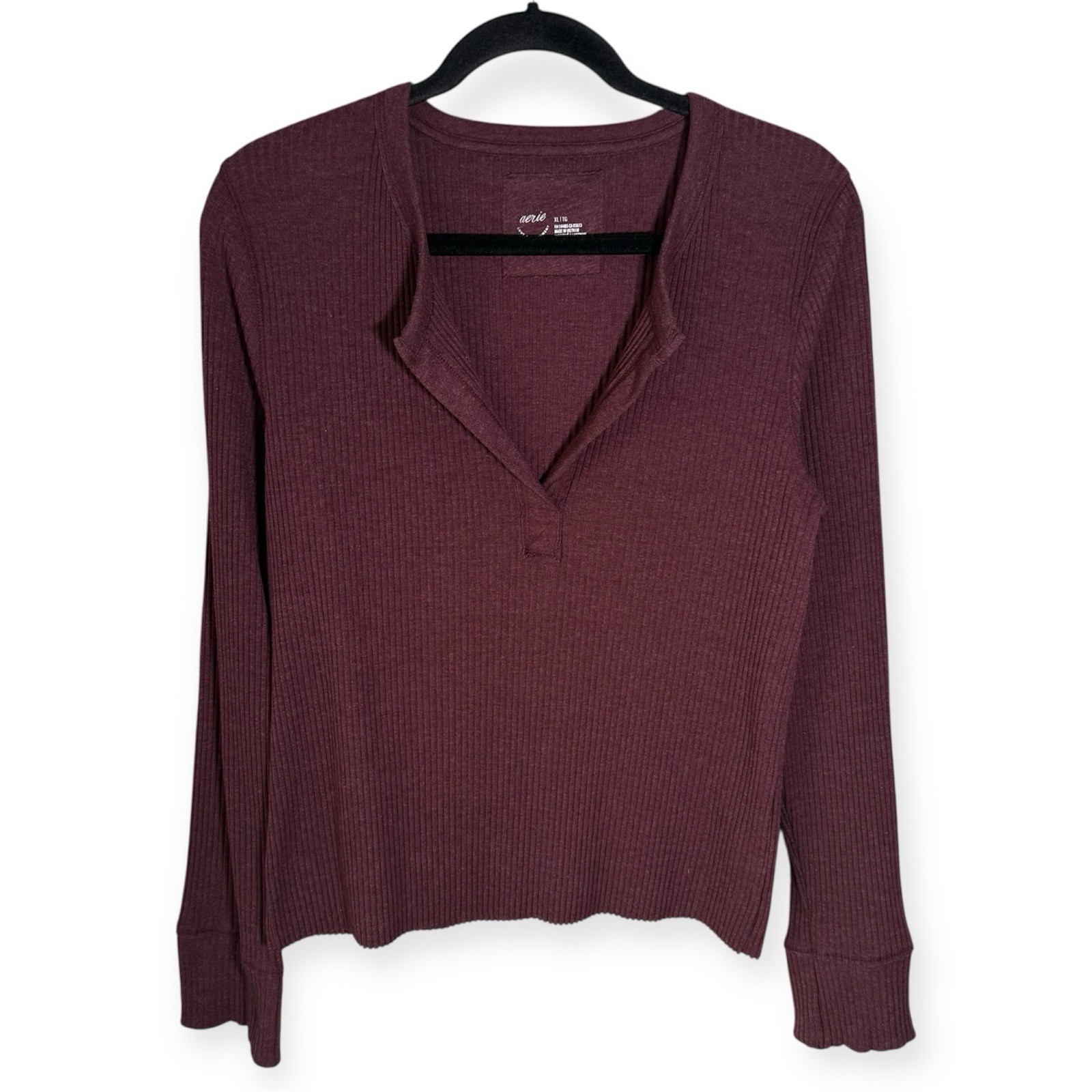 Camiseta Henley Aerie Fireside Manga Larga Talla XL Acanalada Ropa de Salón Bella Swan