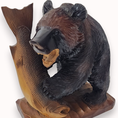 Large Vintage Wooden Bear Detailed Fur Carving Kibori Kuma