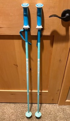 Salomon aluminum green blue 40 inch / 100 cm strap grips girls jr kids Ski Poles
