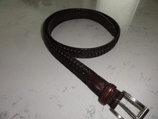 Vtg Fossil Mens Braided Leather Belt Dark Brown Sz 42