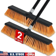 Heavy Duty Push Broom Outdoor Ergonomic Handle Nylon Bristles Durable Steel Pole