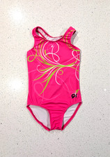 GREAT GK ELITE Gymnastics Dance Leotard child small ULTRA SOFT Green Pink RIBBON