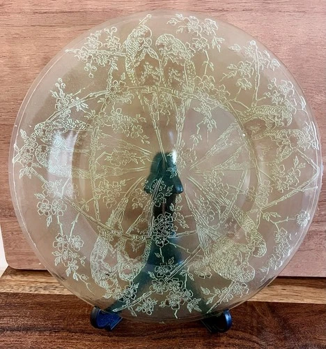 1930s Uranium Depression Green Glass Round 8” Federal Glass Parrot Sylvian 6pc