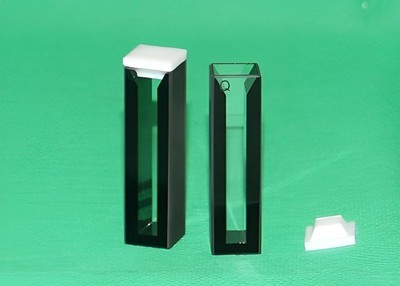 2pcs Micro Quartz Cuvette With Black Wall PTFE Lid 10mm Path 5mm Inner 1.75mL