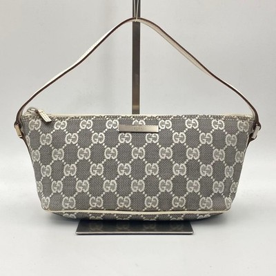 GUCCI GG Canvas Shoulder Bag White Gray Authentic Accessory Pouch 