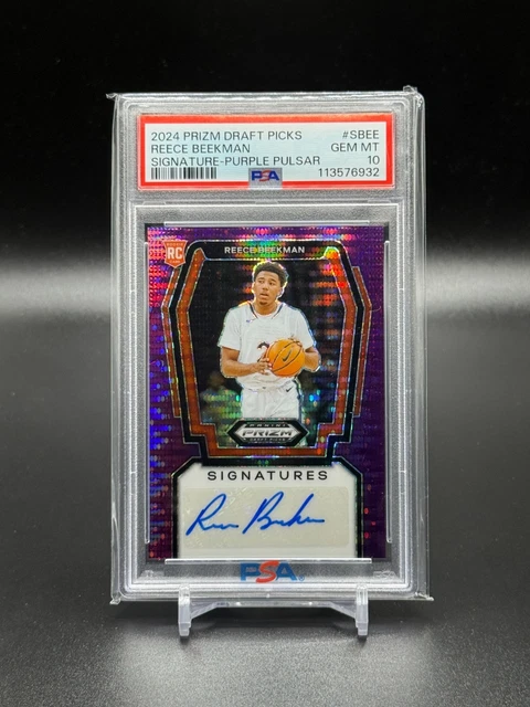 2024 Prizm Draft Picks Purple Pulsar Auto #11/15 Reece Beekman PSA 10 Virginia