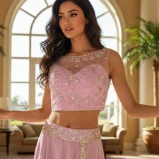Embellished Lavender Crop Top Size Small/Medium Belly Dancer