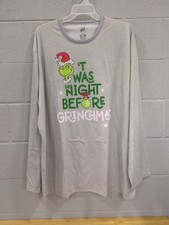 Grinch Pajama Set Christmas Holiday Sleepwear Loungewear Gray Red Mens 3 XL