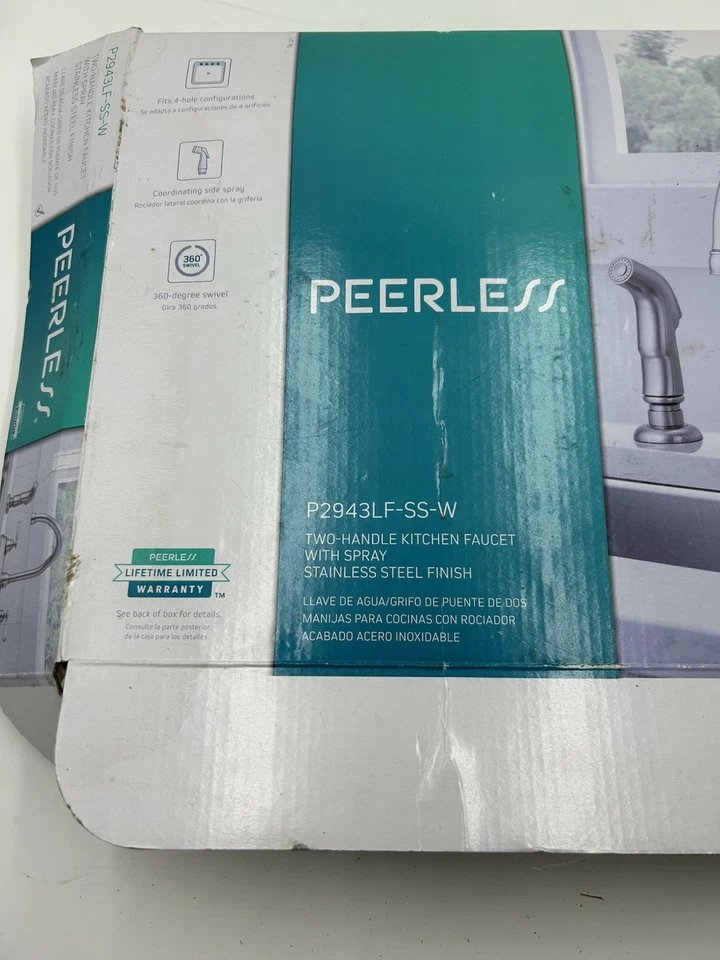 Peerless 双手柄甲板安装厨房龙头不锈钢 P2943LF-SS- W 全新 — 第 2/4 张图片