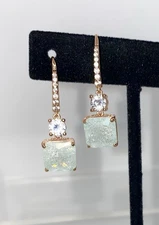 Ring Bomb Party Dangle Fishhook Lite Blue Ice Crystal Earrings Rose Gold Plated