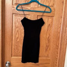 NWT Windsor Dress Womens Size M Black Ribbed Bodycon Mini Slip Spaghetti
