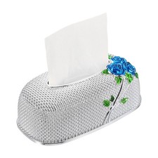 9.7 x 5.3 x 3.7" Vintage European Style Rose Tissue Box Silver Blue Rose