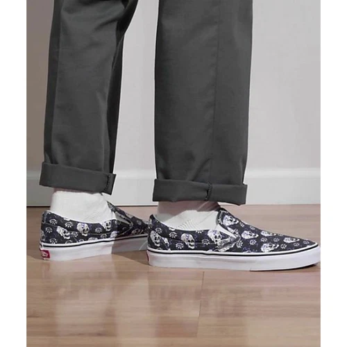 Sneakers Vans Unisex M9.5 W11 Nero Flash Skulls Classiche Slip On VN0A4U381HJ