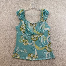 Y2K Vintage Babydoll Top XL Blue Floral Cap Sleeve Coquette Boho Fairy Milkmaid