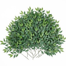 24pcs Italian Ruscus Artificial Greenery Stems Silk Green Leaves 20in Fake Sp...