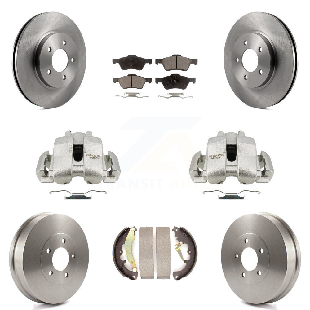 Front & Rear Brake Caliper Rotors Drum Semi-Metallic Pad Kit for Ford Escape (8Pc)