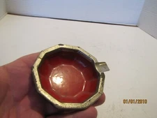 VTG MADE IN GERMANY SMALL OCTAGON 3 1/2" ASHTRAY RED/SILVER TONE USED   