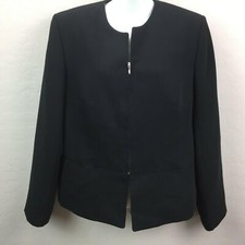 Style  Co Collection Womens Black Zip Up Suit Jacket Coat Padded Shoulders 10