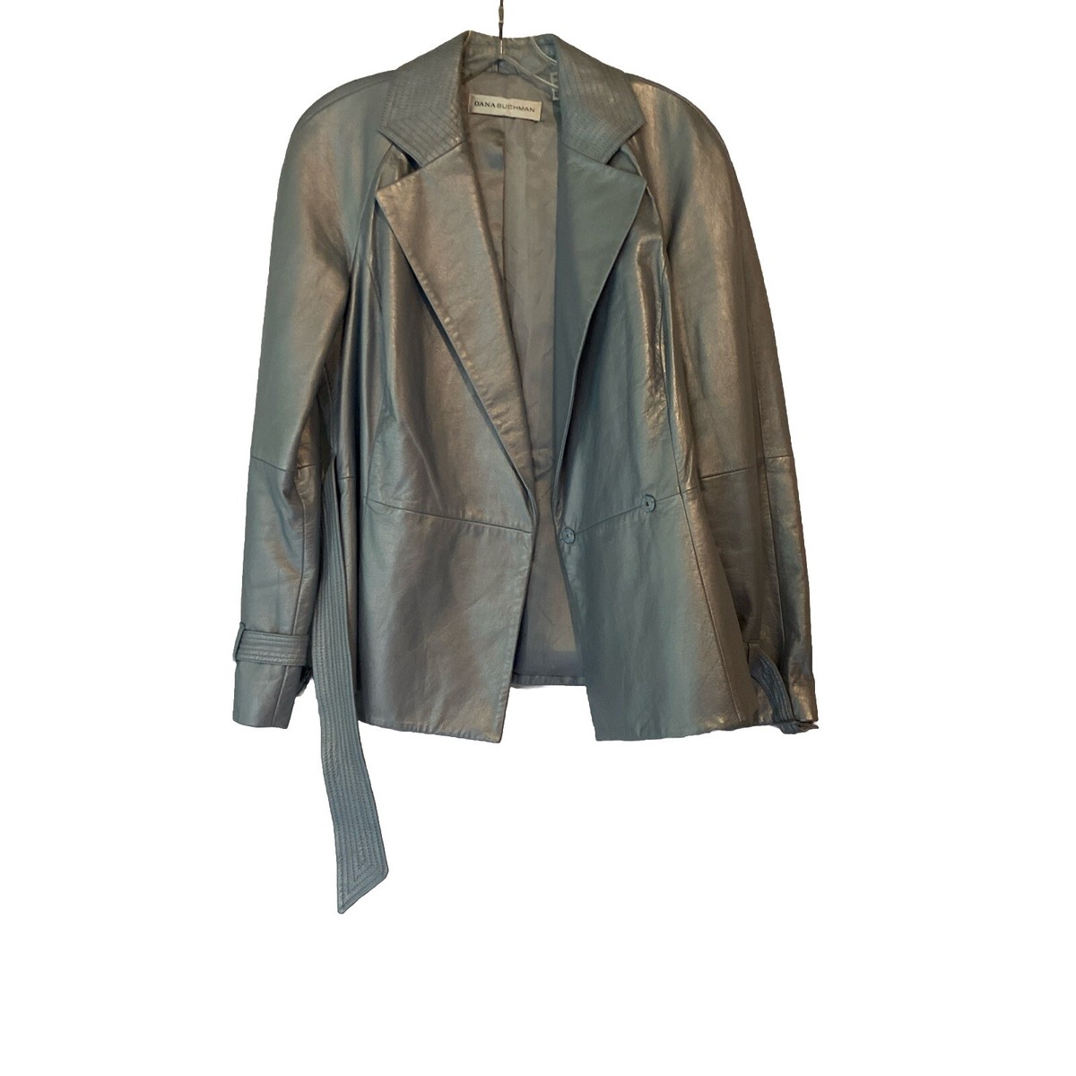 DANA BUCHMAN レザージャケット Dana Buchman Women's Size 6 Light Blue Genuine 100% Leather