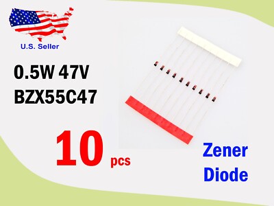 0.5W BZX55C 2, 3, 3.9, 4.3, 5.1, 6.2, 7.5, 8.2, 9.1, 12v Zener Diode  (10 pcs)