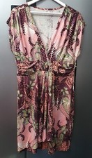 Ladies Wrap Knee Length Dress UK16 EU44 US12 Short Sleeve Botanical Pink Green