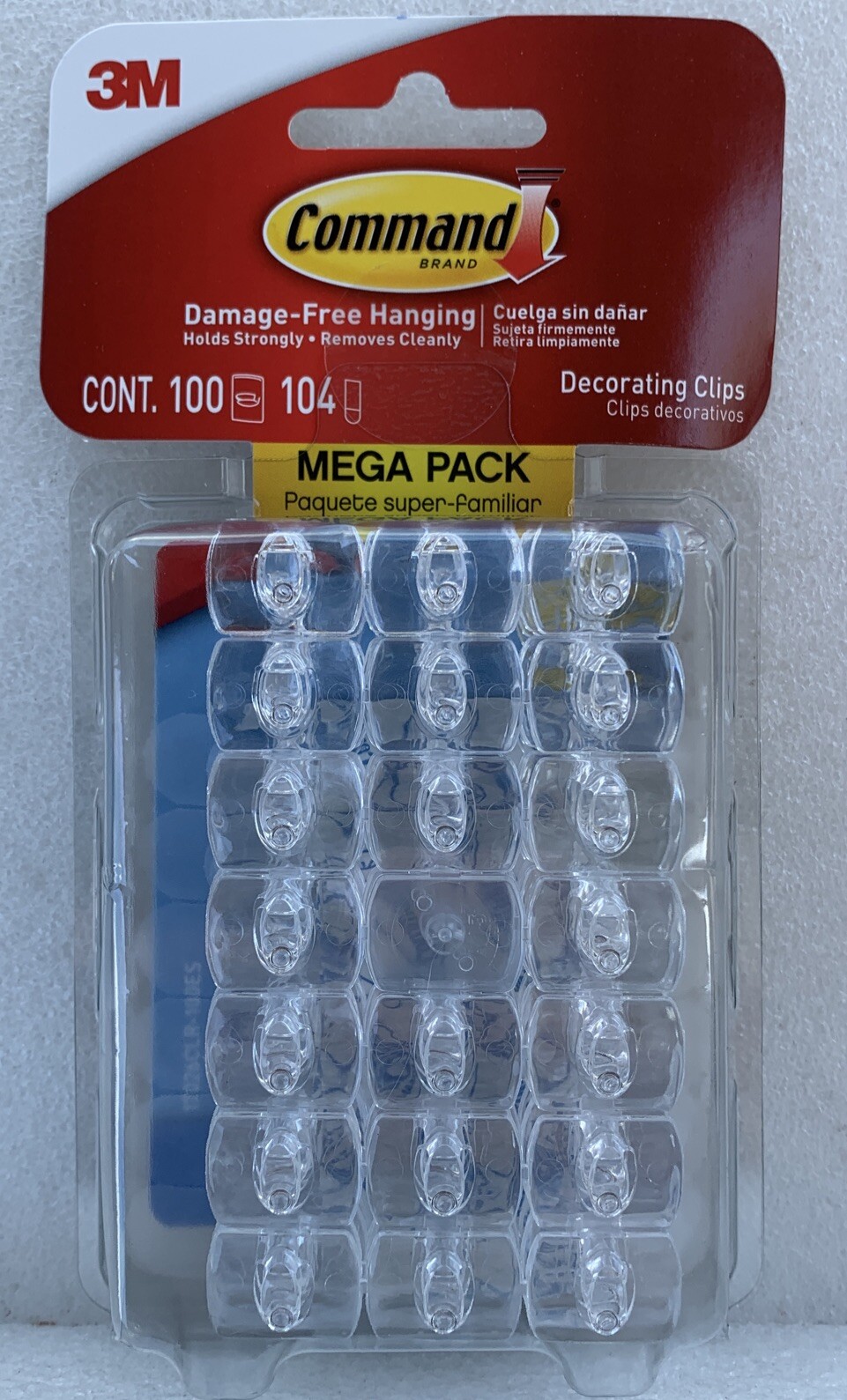 100 MEGA PACK Command Clear Decorating Clips Wall Hanging Adhesive