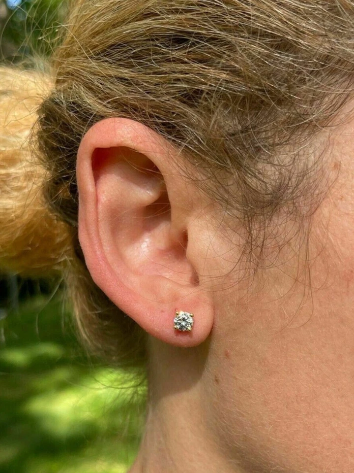 Aretes de diamantes CVD reales de hip hop de oro macizo de 14 k para hombre y mujer atornillados Foto 4 de 4