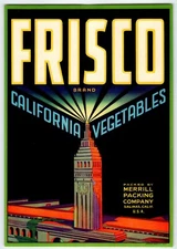 FRISCO San Francisco California Vegetables Crate Label 1940s Vintage Original