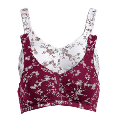 Women's Cotton Flower Full Coverage Wirefree Non-padded Plus Size Bra 34-50 A-H