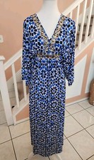 MICHAEL KORS Blue Print Beaded V-Neck Dolman Sleeve Boho Maxi Dress Sz XS