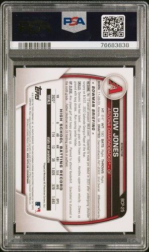 2023 Bowman Chrome Druw Jones #BCP25 Lunar Glow PSA 10 GEM OTTIME CONDIZIONI - Foto 2 di 2