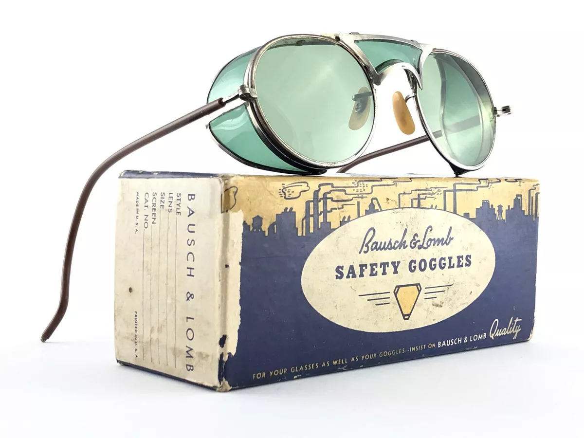 VINTAGE BAUSCH & LOMB GOGGLES SIDECUPS GREEN LENS 1950 B&L SUNGLASSES
