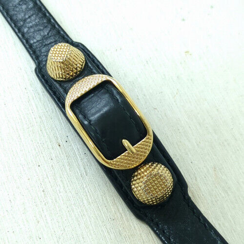 BALENCIAGA Giant Leather Double Bracelet with Gold Motif BALENCIAGA Giant Leather Double Bracelet with Gold Motif