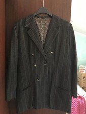 Giacca Cappotto doppio petto Donna grigio scuro dettagli bianchi