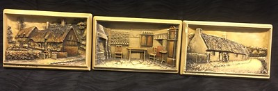 Vtg Ivorex Plaque Lot Anne Hathaways Cottage Burns Cottage Wall Hanging England