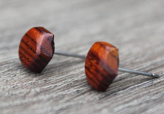 Pendientes Post Mujer Titanio Madera Koa Redondos Hombres Triángulo Hexágono Unisex Par Foto 2 de 4