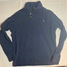 Polo Ralph Lauren Sweater Men  s Size Medium Button Up Blue Pullover 100 Cotton