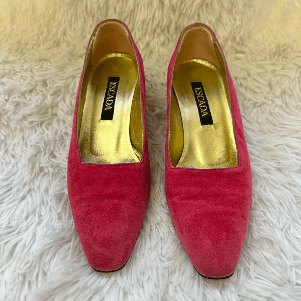 Zapatos de salón Escada de gamuza fucsia tacón bajo multicolor eclécticos años 80 talla 6B vintage Foto 4 de 4