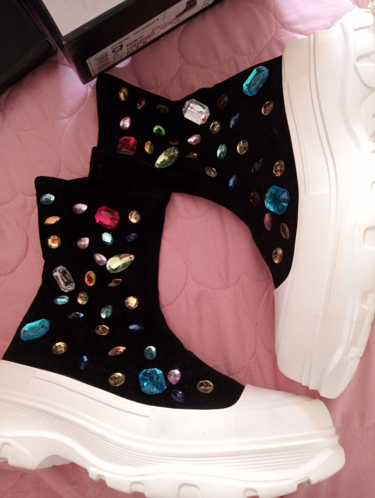 CAPE ROBBIN  90S BOOTIE BOOTS JEWEL RHINESTONE PLATFORM SHOES GLAM Y2K SZ 9