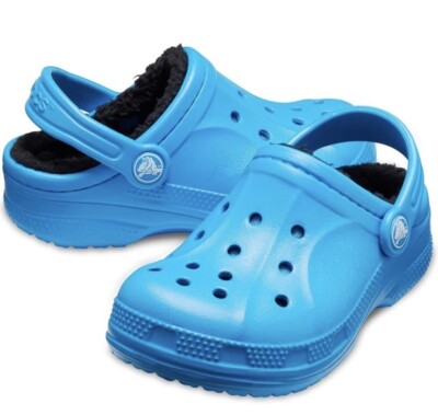 New Crocs Winter Lined Clog Shoes Kids size: 2 Junior/Youth Ocean Blue/Navy NWT!