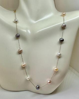 Pink Grey And White Multi Color Pearl Necklace 14 Karat Gold by Effy 16.5 Inches