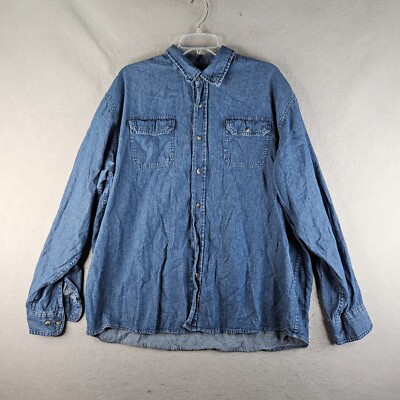 Wrangler Jean Shirt Mens 2XL Blue Denim Twill Basic Rugged Outdoor Lightweight