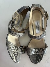 Jimmy Choo Gray Snake Print Womens Strap Platform Peep Toe Heels Size 36.5